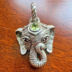 John Hardy Silver Elephant Necklace with Green Gem